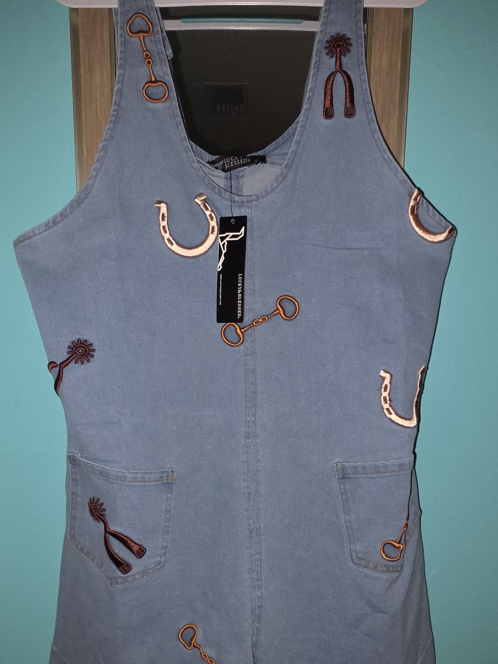 Lucky Brand Light Blue Embroidered Denim Pinafore XL NWT